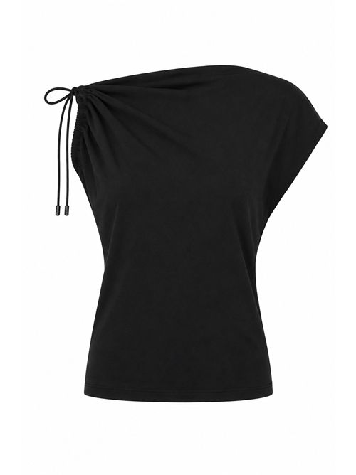 Top con collo asimmetrico in cotone stretch Nero Alpha Studio | AD-6430C2002